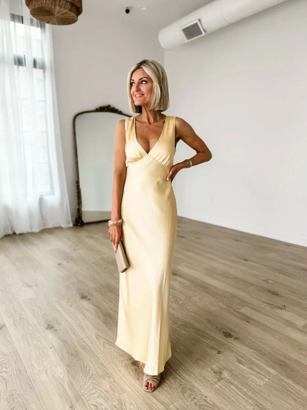 Abercrombie & Fitch Butter Yellow V-Neck Maxi Dress